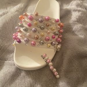White Slides With Colored Pearls